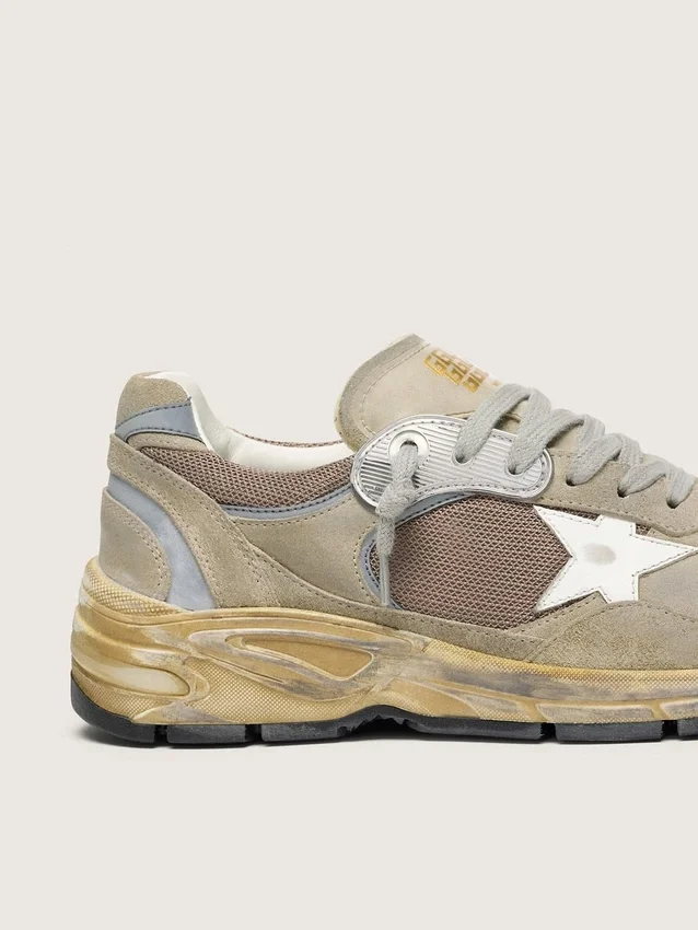 Women's Dad-Star in dove-gray suede and silver mesh with white leather star and suede heel tab