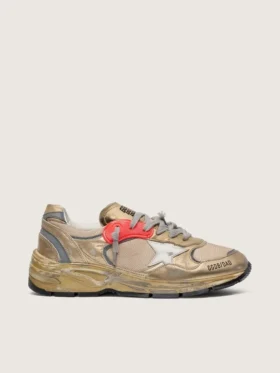 Men's Dad-Star in gold laminated leather and mesh with white leather star and gold leather heel tab