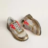 Women's Dad-Star in mesh and gold foiled leather with white leather star