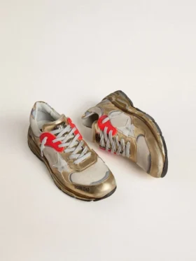 Women’s Dad-Star in mesh and gold foiled leather with white leather star