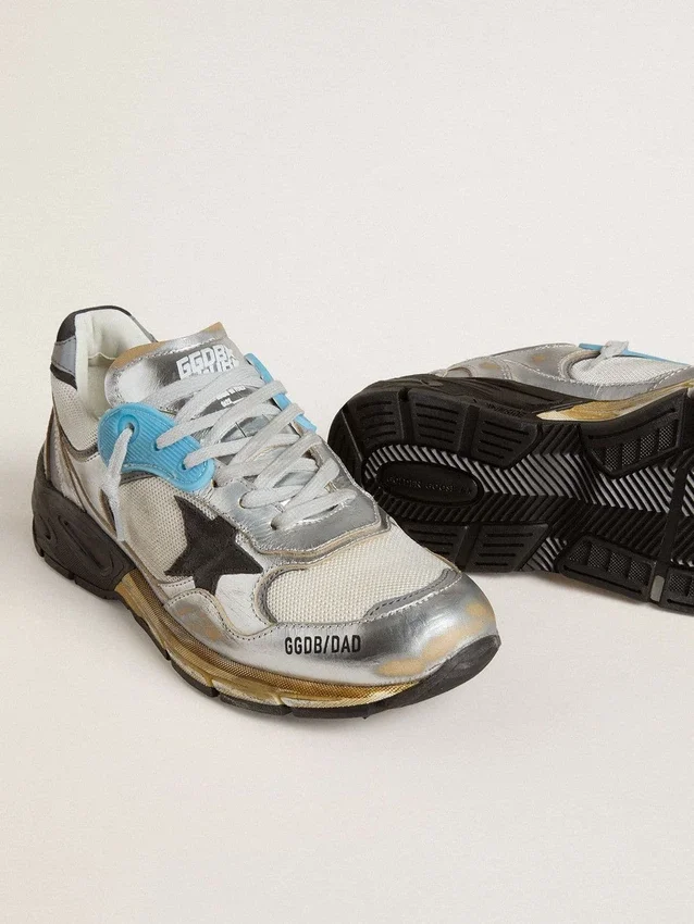 Women's Dad-Star in mesh and silver foiled leather with black suede star