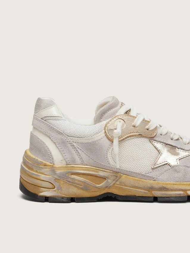 Women's Dad-Star in mesh and white suede with gold foiled star
