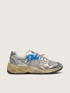 Men's Dad-Star in silver laminated leather and mesh with white leather star and silver heel tab