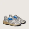 Men's Dad-Star in silver laminated leather and mesh with white leather star and silver heel tab