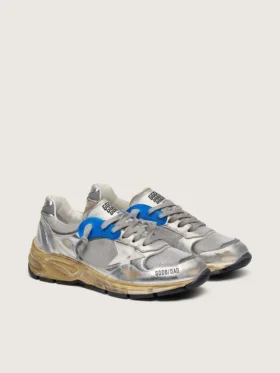 Women’s Dad-Star in silver laminated leather and mesh with white leather star and silver heel tab