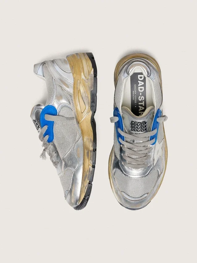 Men's Dad-Star in silver laminated leather and mesh with white leather star and silver heel tab