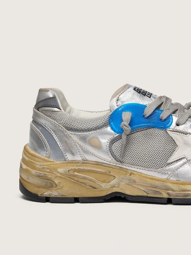 Men's Dad-Star in silver laminated leather and mesh with white leather star and silver heel tab