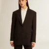 Women’s dark blue wool-blend blazer jacket