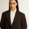 Women’s dark blue wool-blend blazer jacket