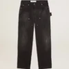 Women's distressed black cotton jeans with front patches