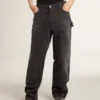 Women's distressed black cotton jeans with front patches