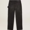 Women's distressed black cotton jeans with front patches