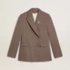 Women's double-breasted blazer in beige chevron wool blend