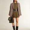 Women's double-breasted blazer in beige chevron wool blend