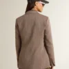Women's double-breasted blazer in beige chevron wool blend