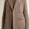 Women's double-breasted blazer in beige chevron wool blend