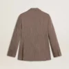 Women's double-breasted blazer in beige chevron wool blend