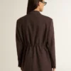 Women's double-breasted blazer in dark brown wool with thin stripe pattern