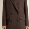 Women's double-breasted blazer in dark brown wool with thin stripe pattern