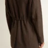 Women's double-breasted blazer in dark brown wool with thin stripe pattern