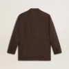 Women's double-breasted blazer in dark brown wool with thin stripe pattern
