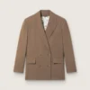 Women's double-breasted blazer in dove-gray chevron wool blend