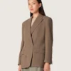 Women's double-breasted blazer in dove-gray chevron wool blend