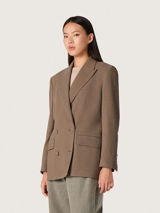 Women's double-breasted blazer in dove-gray chevron wool blend