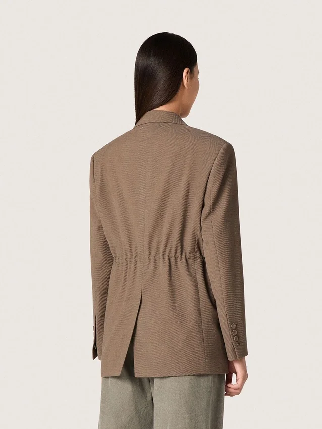 Women's double-breasted blazer in dove-gray chevron wool blend