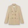 Women’s double-breasted blazer in sand with gold heraldic buttons