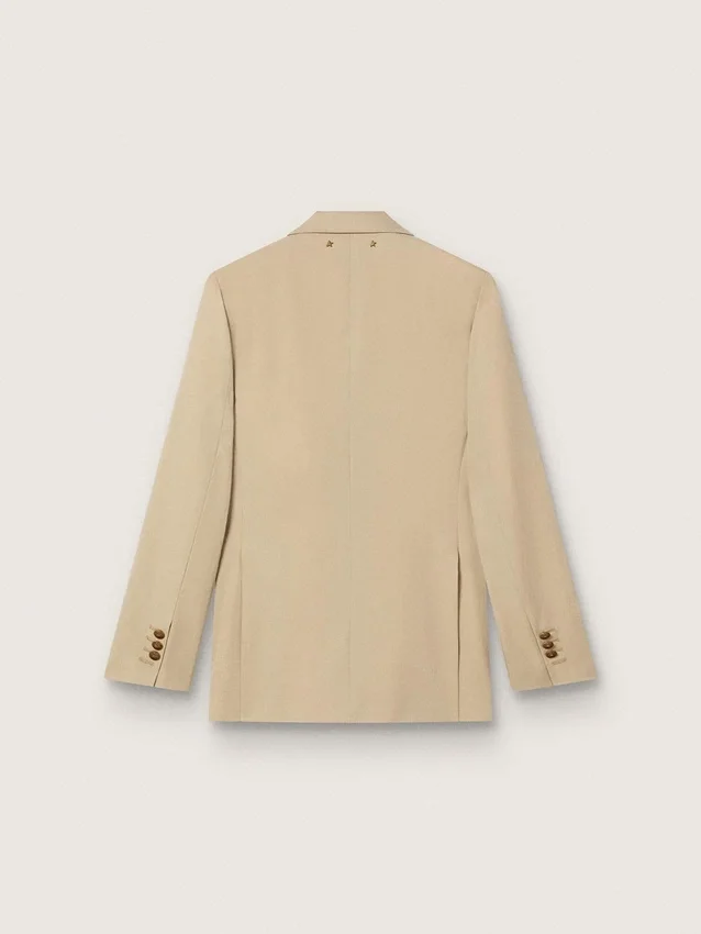 Women’s double-breasted blazer in sand with gold heraldic buttons
