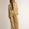 Women’s double-breasted blazer in sand with gold heraldic buttons