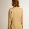 Women’s double-breasted blazer in sand with gold heraldic buttons