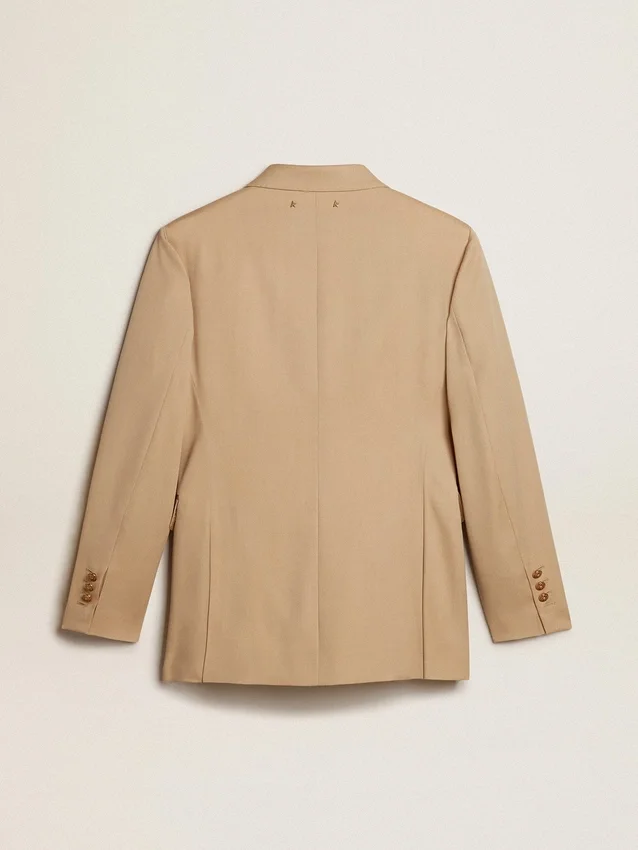 Women’s double-breasted blazer in sand with gold heraldic buttons