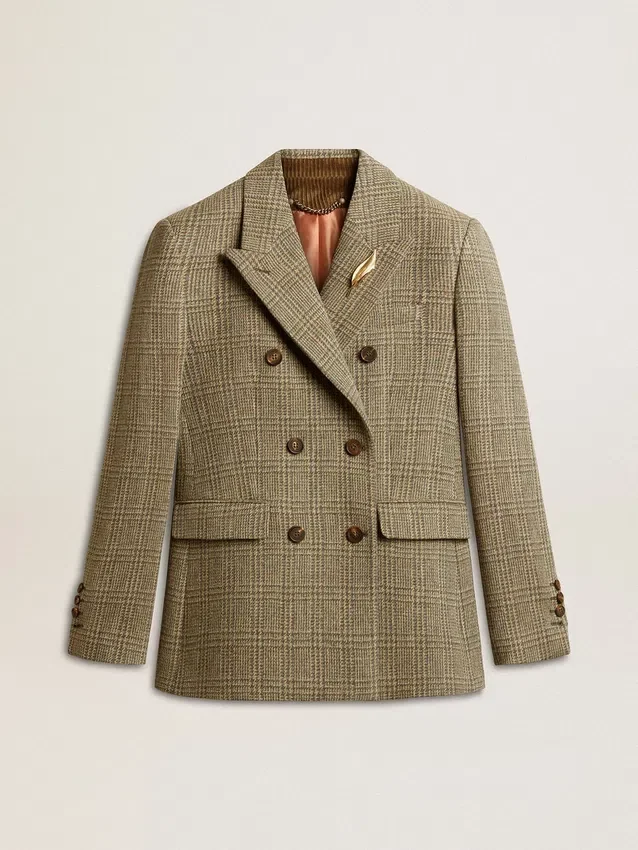 Women's double-breasted blazer in Shetland wool