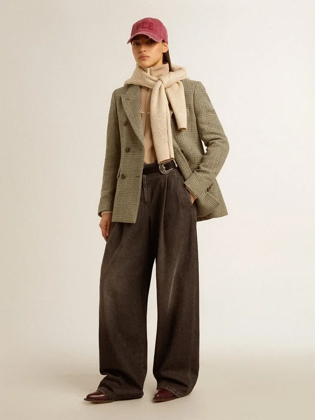 Women's double-breasted blazer in Shetland wool