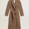 Women's double-breasted coat in a beige wool blend