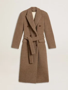 Women's double-breasted coat in a beige wool blend