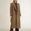 Women's double-breasted coat in a beige wool blend