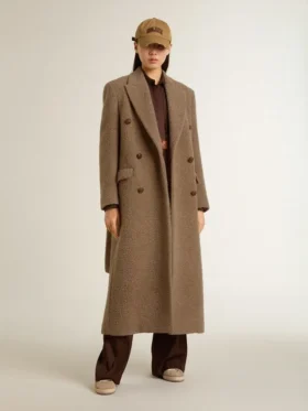 Women’s double-breasted coat in a beige wool blend
