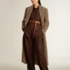Women's double-breasted coat in a beige wool blend