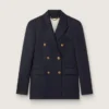 Women's double-breasted dark blue blazer