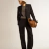 Women's double-breasted dark blue blazer