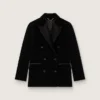 Women's double-breasted jacket in black velvet with black satin lapels