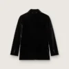 Women's double-breasted jacket in black velvet with black satin lapels