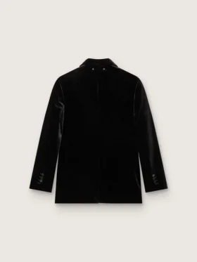 Women’s double-breasted jacket in black velvet with black satin lapels