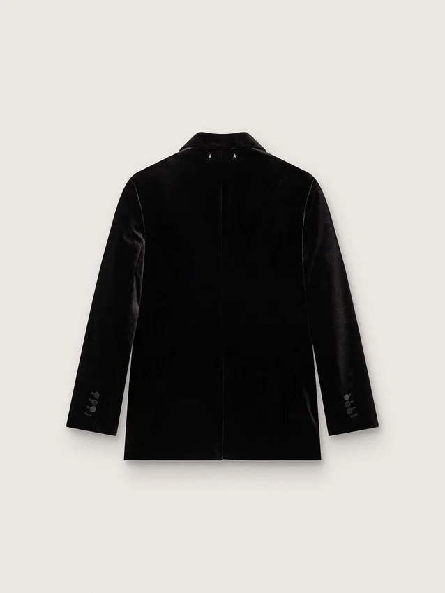 Women's double-breasted jacket in black velvet with black satin lapels