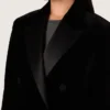 Women's double-breasted jacket in black velvet with black satin lapels