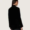Women's double-breasted jacket in black velvet with black satin lapels