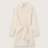 Women’s ecru cotton shirt dress with beige and brown stripes
